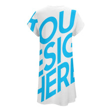 Lade das Bild in den Galerie-Viewer, Modischer Print Damen Kurzarm Sommerkleid Leinenkleid mit V-Ausschnitt BUQ mit Fotos Muster Text Logo selbst gestalten und bedrucken