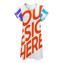 Lade das Bild in den Galerie-Viewer, Bis 5XL Multi-Image-Druck Damen Kurzarm TSHIRT T-Shirt Kleid mit V-Ausschnitt NZ2202046 mit Fotos Muster Text Logo selbst gestalten und bedrucken