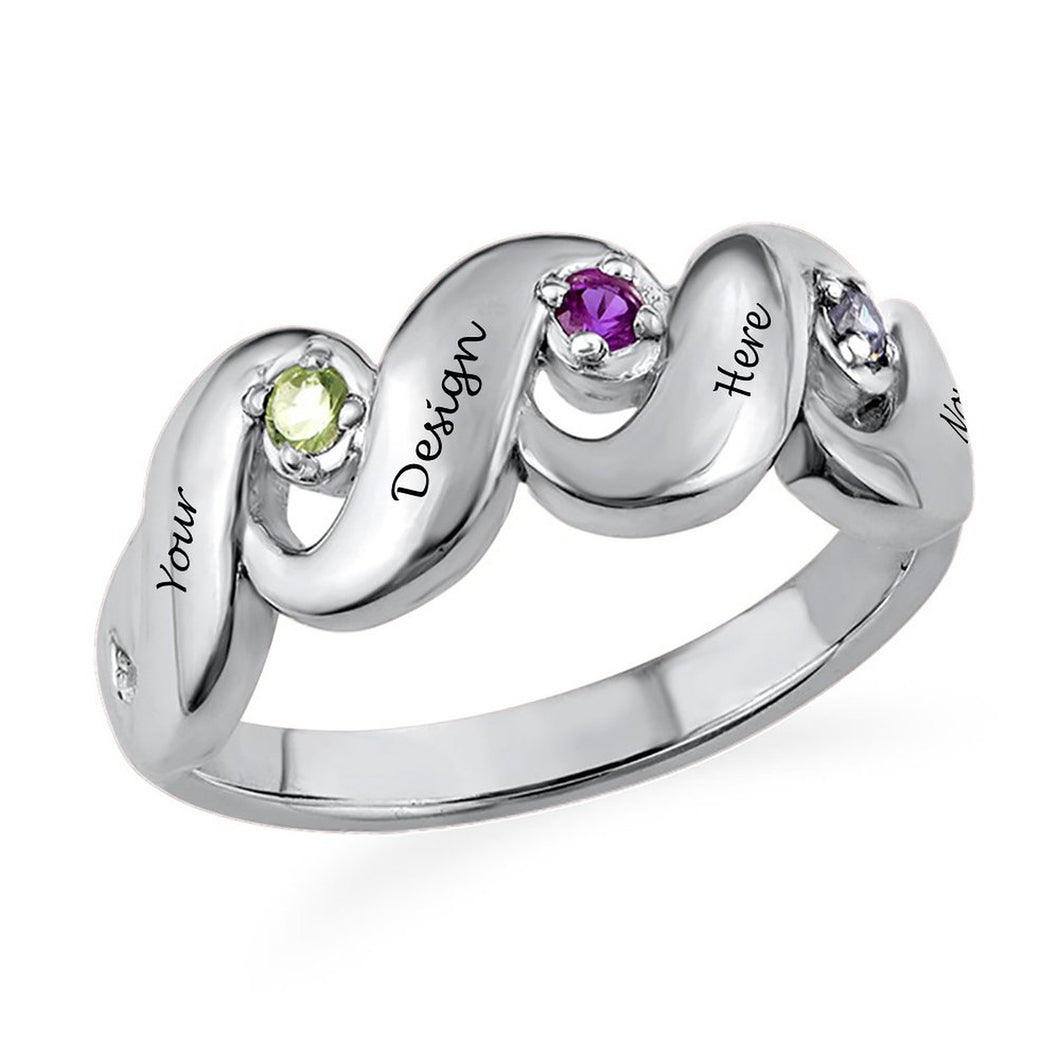 Personalisierter Mütter Ring mit vier Edelsteinen J0010 mit Gravur selbst gestalten