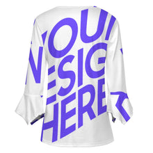 Lade das Bild in den Galerie-Viewer, Damen / Frauen Einzelbild-Design Langarm Shirt mit zehn Knöpfen und Rüschen Blütenblatt Ärmel mit Ihrem Design Motiv Foto Text selbst gestalten und bedrucken
