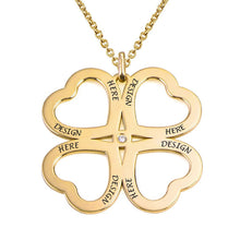 Lade das Bild in den Galerie-Viewer, Personalisierte Herzkette vierblättriges Kleeblatt mit Gravur und vier Herzen