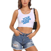 Lade das Bild in den Galerie-Viewer, Crop Top Basictop Damen / Frauen aus elastischer Baumwoll-Qualität A-010 mit Fotos Muster Text Logo selbst gestalten und bedrucken