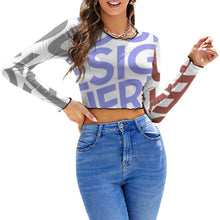 Lade das Bild in den Galerie-Viewer, Multi-Image-Druck Damen Langarm Crop Top mit Rund-Ausschnitt NZ126 mit Fotos Muster Text Logo selbst gestalten und bedrucken