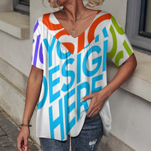 Lade das Bild in den Galerie-Viewer, Multi-Image-Druck Allover Print TShirt BDT Blusenshirt T-Shirt Kuzarm mit einem V- Ausschnitt Damen / Frauen mit Fotos Muster Text Logo selbst gestalten und bedrucken