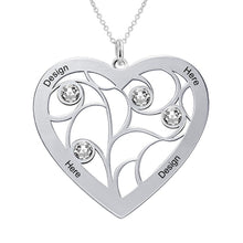Lade das Bild in den Galerie-Viewer, Gold- / Rosévergoldetes 925er Sterling Silber Stammbaumkette Herz-Lebensbaum-Kette X0003 mit Herz und Zirkonias mit Namen Gravur selbst gestalten
