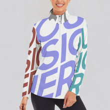 Lade das Bild in den Galerie-Viewer, Multi-Image-Druck Damen / Frauen Laufshirt Langarm Sport Shirt Funktionsshirt SDS007 mit Reißverschluss und Stehkragen mit Fotos Muster Text Logo selbst gestalten und bedrucken