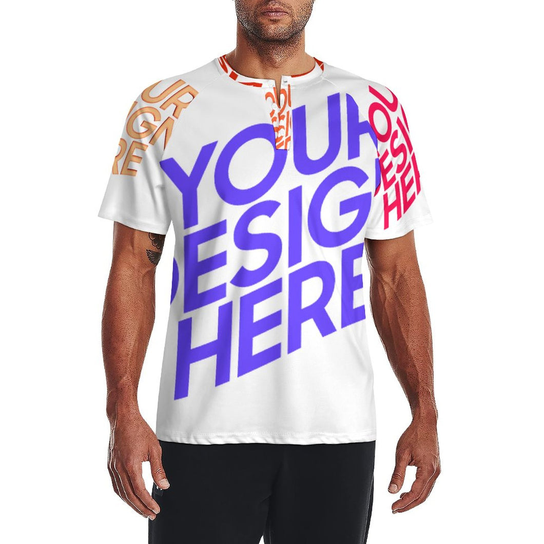 Multi-Image-Design Herren Kurzarm Reglan T Shirt mit drei Knöpfen mit Ihrem Design Motiv Foto Text selbst gestalten und bedrucken