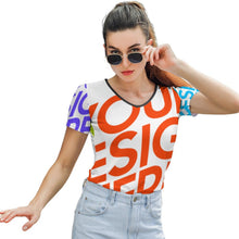 Lade das Bild in den Galerie-Viewer, Multi-Image-Druck Sexy Damen / Frauen Short Sleeve T-Shirt TSHIRT mit V-Ausschnitt T01 mit Fotos Muster Text Logo selbst gestalten und bedrucken