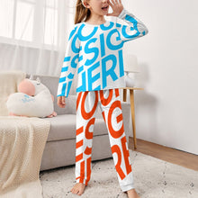 Lade das Bild in den Galerie-Viewer, Einzelbilddruck Schlafanzug Pyjama Kinder Mädchen JTZ in langer Form mit Fotos Muster Text Logo selbst gestalten und bedrucken