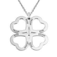 Lade das Bild in den Galerie-Viewer, Personalisierte Herzkette vierblättriges Kleeblatt mit Gravur und vier Herzen