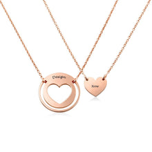 Lade das Bild in den Galerie-Viewer, Mutter und Tochter Kette X0045 mit ausgeschnittenem Herz in Sterling Silber mit 18K Gold Roségold Vergoldung Länge verstellbar selbst gestalten