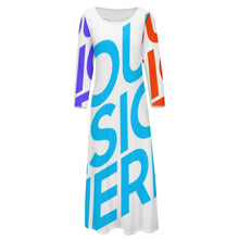 Lade das Bild in den Galerie-Viewer, Bis 5XL Multi-Image-Druck Frauen Rundhals A-Line Langarm Kleid lang mit Fotos Muster Text Logo selbst gestalten und bedrucken