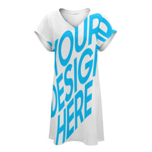 Lade das Bild in den Galerie-Viewer, Stylisches TSHIRT T-Shirt Kleid Kurzarm Kleid Damen knielang mit V-Ausschnitt mit Foto selbst gestalten und bedrucken