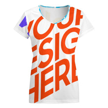 Lade das Bild in den Galerie-Viewer, Oversize Multi-Image-Druck Damen / Frauen T-Shirt Kurzarm mit V Ausschnitt VT Große Größen mit Fotos Muster Text Logo selbst gestalten und bedrucken