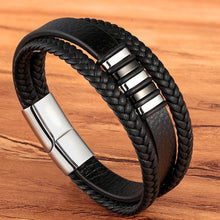 Lade das Bild in den Galerie-Viewer, Mode Edelstahl Charm Magnetic Black Herren Armband Leder
