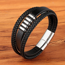 Lade das Bild in den Galerie-Viewer, Mode Edelstahl Charm Magnetic Black Herren Armband Leder