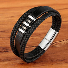 Lade das Bild in den Galerie-Viewer, Mode Edelstahl Charm Magnetic Black Herren Armband Leder
