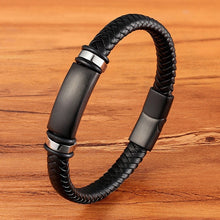Lade das Bild in den Galerie-Viewer, Mode Edelstahl Charm Magnetic Black Herren Armband Leder