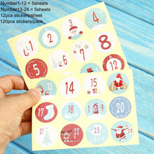 Lade das Bild in den Galerie-Viewer, 120 Stück Weihnachtskalender Nummerierter Papieraufkleber Multifunktionales DIY Geschenkverpackungsetikett