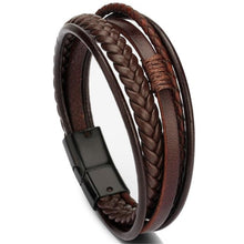 Lade das Bild in den Galerie-Viewer, Mehrschichtiges geflochtenes Lederarmband aus Edelstahl für Herren