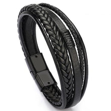 Lade das Bild in den Galerie-Viewer, Mehrschichtiges geflochtenes Lederarmband aus Edelstahl für Herren