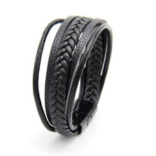 Lade das Bild in den Galerie-Viewer, Mehrschichtiges geflochtenes Lederarmband aus Edelstahl für Herren