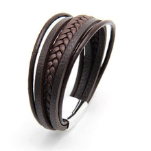 Lade das Bild in den Galerie-Viewer, Mehrschichtiges geflochtenes Lederarmband aus Edelstahl für Herren