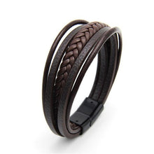 Lade das Bild in den Galerie-Viewer, Mehrschichtiges geflochtenes Lederarmband aus Edelstahl für Herren