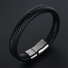 Lade das Bild in den Galerie-Viewer, Mehrschichtiges geflochtenes Lederarmband aus Edelstahl für Herren