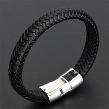 Lade das Bild in den Galerie-Viewer, Mehrschichtiges geflochtenes Lederarmband aus Edelstahl für Herren