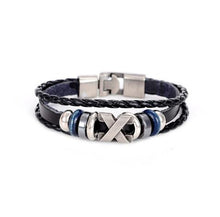 Lade das Bild in den Galerie-Viewer, Mehrschichtiges geflochtenes Lederarmband aus Edelstahl für Herren