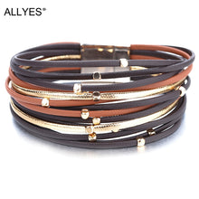Lade das Bild in den Galerie-Viewer, ALLYES breit gewickelte Lederarmband-Frauen mit Metallperlen
