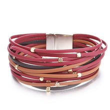 Lade das Bild in den Galerie-Viewer, ALLYES breit gewickelte Lederarmband-Frauen mit Metallperlen