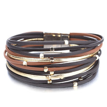 Lade das Bild in den Galerie-Viewer, ALLYES breit gewickelte Lederarmband-Frauen mit Metallperlen