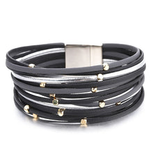 Lade das Bild in den Galerie-Viewer, ALLYES breit gewickelte Lederarmband-Frauen mit Metallperlen