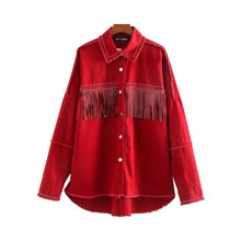 Lade das Bild in den Galerie-Viewer, Retro Mode Quaste Perlen lose Jeansjacke Damenjacke