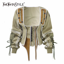 Lade das Bild in den Galerie-Viewer, TTWTWINSTYLE Patchwork Kontrastfarbe Laterne Langarm Damenjacke mit quadratischem Kragen