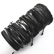 Lade das Bild in den Galerie-Viewer, 10 Stück / Set schwarzes handgewebtes Herrenlederarmband
