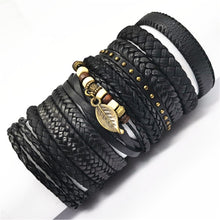 Lade das Bild in den Galerie-Viewer, 10 Stück / Set schwarzes handgewebtes Herrenlederarmband