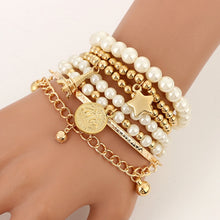 Lade das Bild in den Galerie-Viewer, Tocona 6 Stück / Set Mode goldenes mehrschichtiges Perlenarmband Set