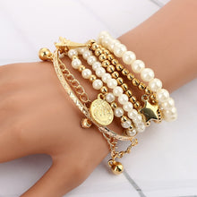 Lade das Bild in den Galerie-Viewer, Tocona 6 Stück / Set Mode goldenes mehrschichtiges Perlenarmband Set