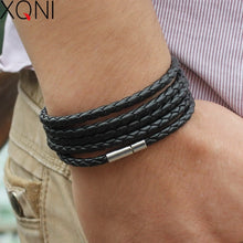 Lade das Bild in den Galerie-Viewer, XQNI schwarz Vintage Wickel langes Leder Herrenarmband