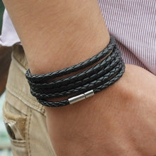 Lade das Bild in den Galerie-Viewer, XQNI schwarz Vintage Wickel langes Leder Herrenarmband