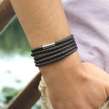 Lade das Bild in den Galerie-Viewer, XQNI schwarz Vintage Wickel langes Leder Herrenarmband