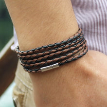 Lade das Bild in den Galerie-Viewer, XQNI schwarz Vintage Wickel langes Leder Herrenarmband