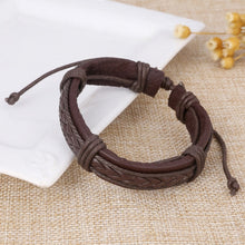 Lade das Bild in den Galerie-Viewer, Mehrschichtiges geflochtenes Lederarmband aus Edelstahl für Herren