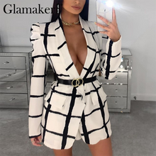 Lade das Bild in den Galerie-Viewer, Glamaker Plaid tiefe Damenjacke mit tiefem V-Ausschnitt