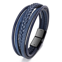 Lade das Bild in den Galerie-Viewer, Mehrschichtiges geflochtenes Lederarmband aus Edelstahl für Herren