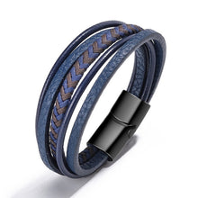 Lade das Bild in den Galerie-Viewer, Mehrschichtiges geflochtenes Lederarmband aus Edelstahl für Herren