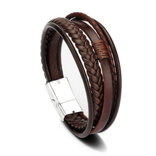 Lade das Bild in den Galerie-Viewer, Mehrschichtiges geflochtenes Lederarmband aus Edelstahl für Herren